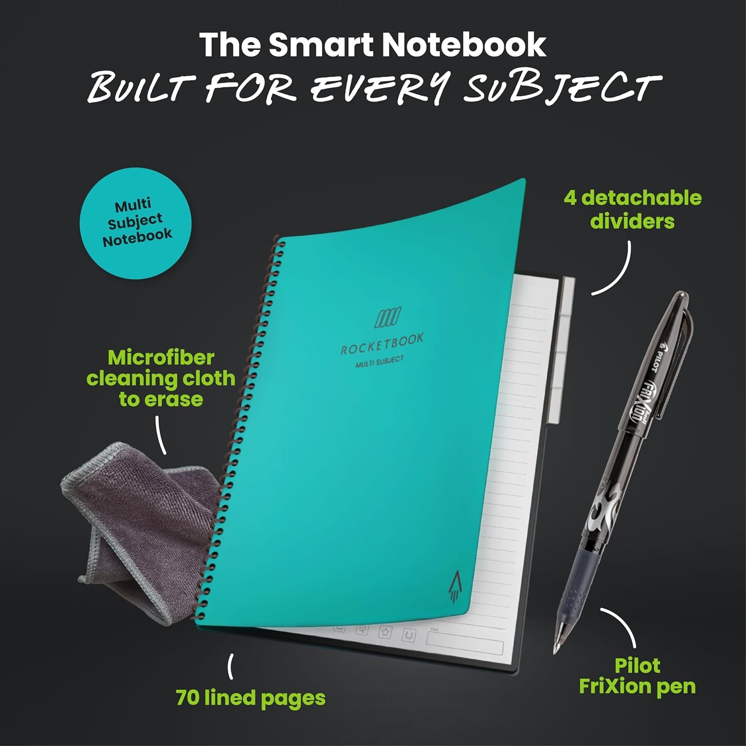 Rocketbook Multi-Subject Reusable Smart Notebook – Write, Scan, Erase, Repeat